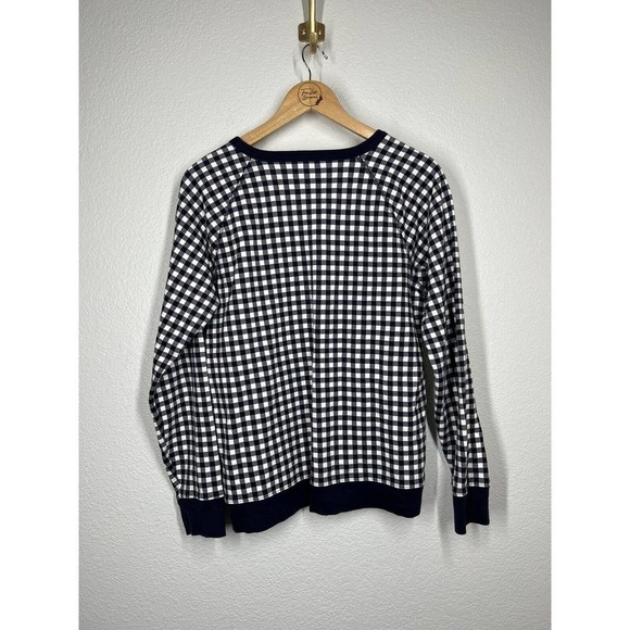 Draper James Large L Natalie Sweatshirt Navy White Gingham Plaid - Picture 4 of 5